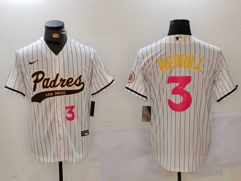 Mens San Diego Padres #3 Jackson Merrill white Cool Base Stitched Baseball Jerseys